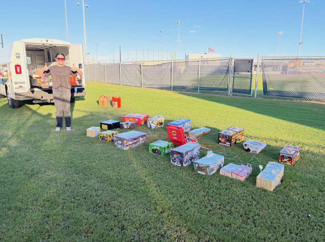 Sammi Schneider on site with a loaded fireworks show, ready to fire
